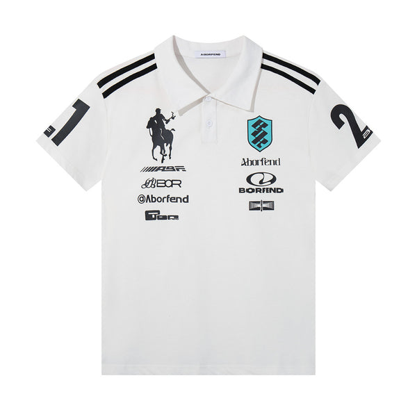 European and American letter print sport-casual men's polo shirt, summer top, INS trendy lapel short-sleeve T-shirt, pure cotton