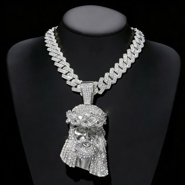 European and American cross-border explosive zinc alloy hip-hop retro avatar full of diamonds and flashing large pendants, Cuban chain necklace pendants