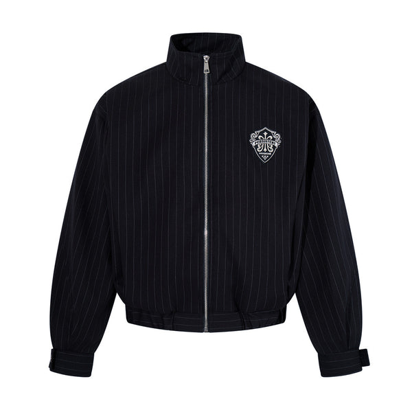 Vertical-Stripe Cropped Pilot Jacket