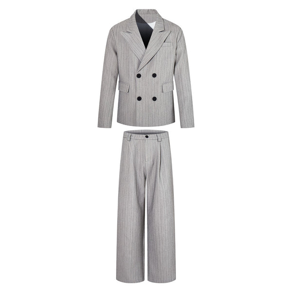 Pinstripe Double-Breasted Suit Set
