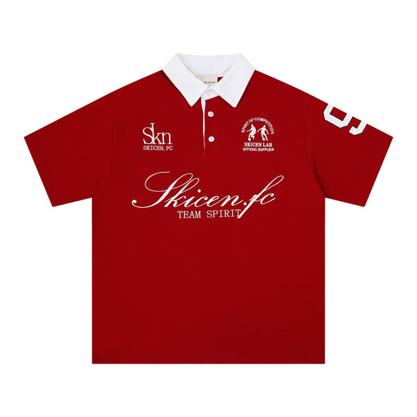 American street trend letter-embroidered short-sleeve polo shirt, men's summer top ins, sporty loose casual lapel T-shirt
