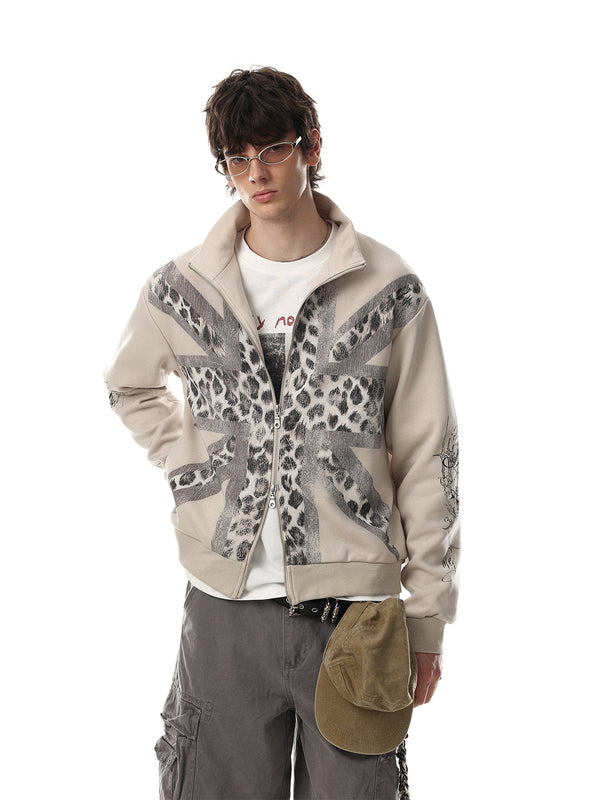 Magic Bear 2026 New American Light Asia Street Flag Baggy Flag Vintage Leopard Print Hoodie Jacket Cardigan Zipper Sweatshirt