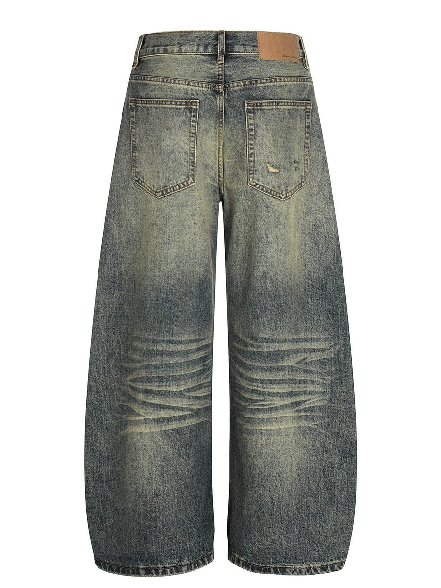 THETLSTUDIO American retro washed old cat beard scimitar jeans for men and women, loose and versatile floor-length wide-leg pants