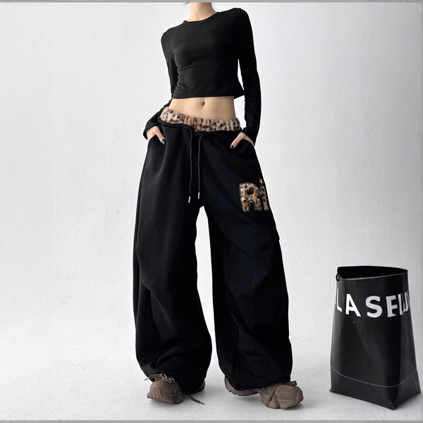 Leopard-Spliced Plush Scimitar Pants