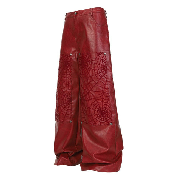 Croc-Embossed Wide-Leg Stacked Trousers