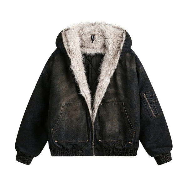 Distressed Cotton Denim Hooded Coat Jacket—7854