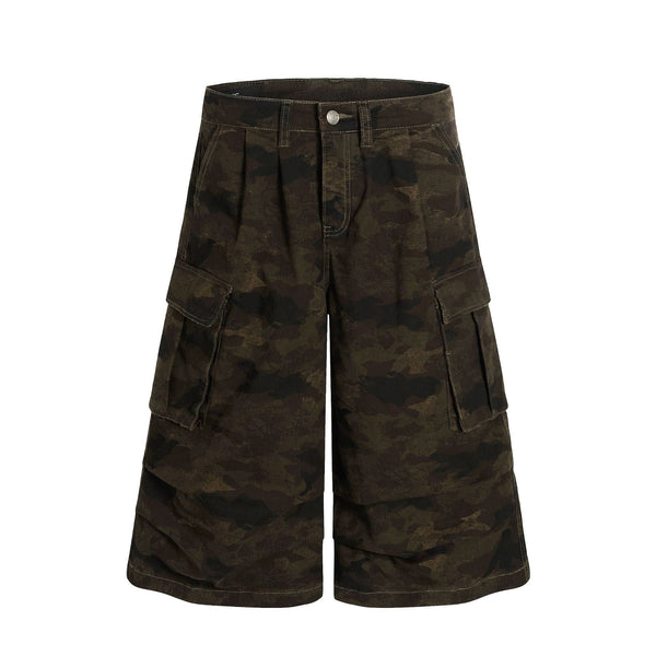 American Retro Pleated Camouflage Shorts