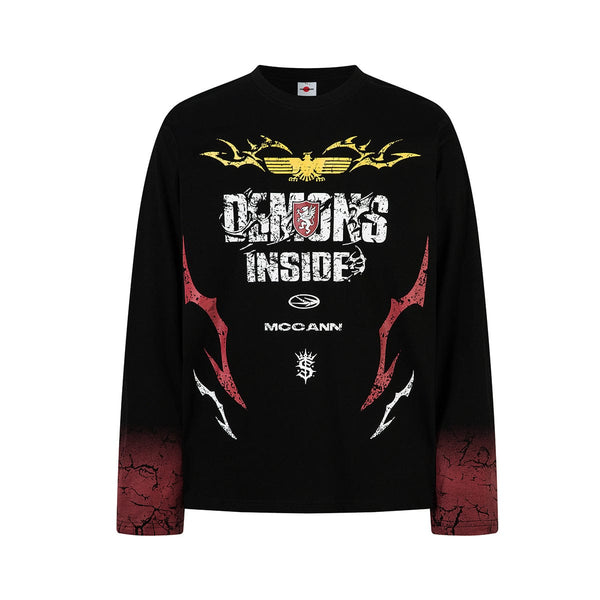 Hip-Hop Motorcycle Dark Print Long Sleeve Tee
