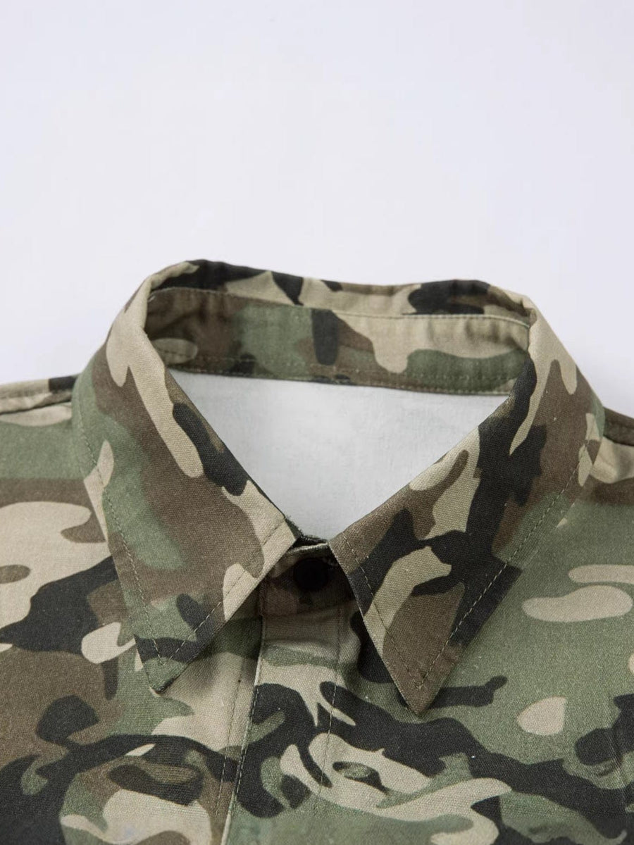 THETLSTUDIO Jiayiku 2026 new fake two-piece floral shirt Hawaiian vacation American retro leopard print camouflage shirt long sleeves