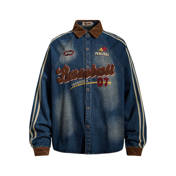 Embroidered Campus Retro Denim Shirt