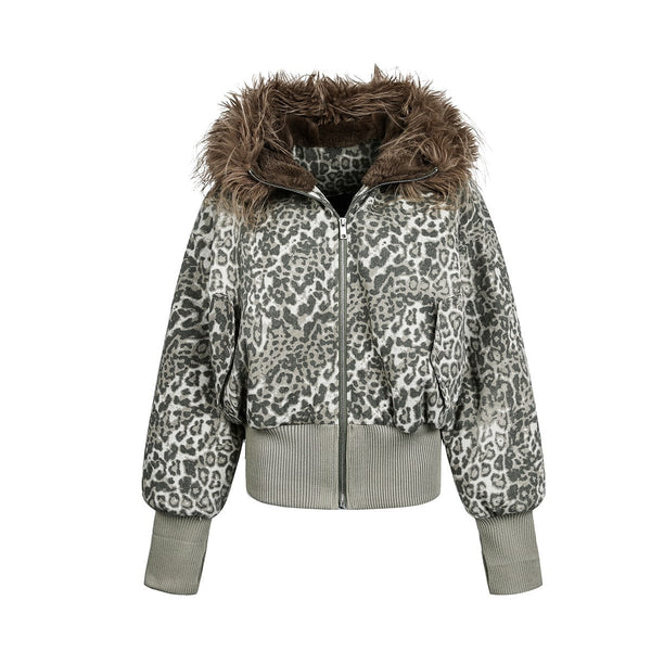 mountain carved fur collar cotton jacket leopard print jacket