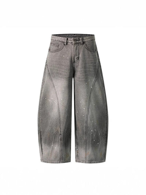 THETLSTUDIO S / gray Retro washed distressed gray ink-splashed cutter jeans, men's and women's trendy brand American street design sense loose pants