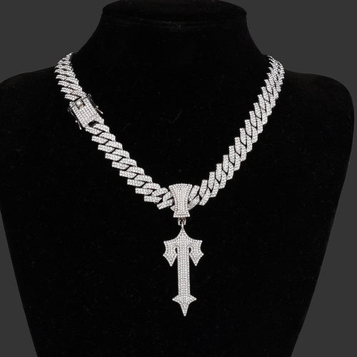 THETLSTUDIO Silver pendant + 55 cm diamond Cuban diamond chain MS Sword Cuban Chain American Hip Hop Diamond Full Diamond Trend Hiphop Rap Rap Premium Pendant Men's Necklace