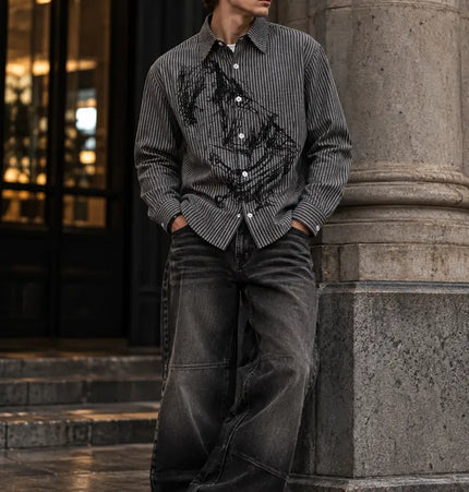 Magic Bear 2026 New Korean Old Money Style Niche Design Striped Shirt Men's INS Trendy Tough Shirt
