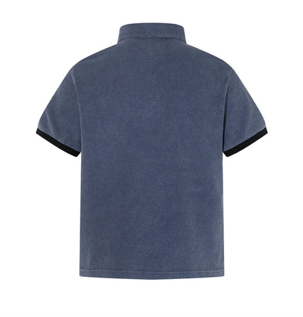 American vintage summer men's polo shirt, loose casual ins, street trend design, half-zip lapel collar short-sleeve T-shirt