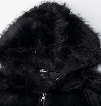 Cross Appliqué Faux-Fur Hooded Jacket