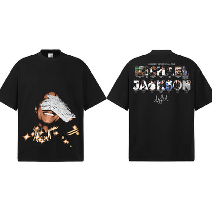Spring/Summer 2026 Michael Jackson American Street Couple Top Direct Spray Print Washed Men's Short Sleeves
