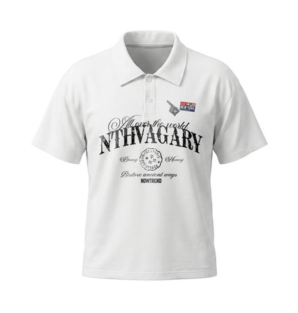 American letter print sporty loose polo shirt for men, summer INS street trend lapel short-sleeve T-shirt, casual