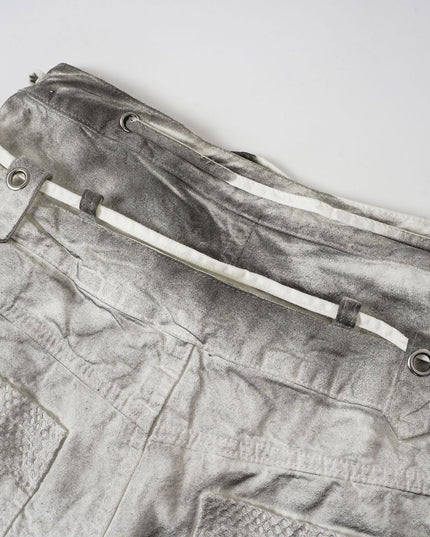 American High Street Subculture: Inkjet Graded Washed Destroyed Casual Pants Men's 3D Silhouette Double-Waist Toe Wide-Leg Pants