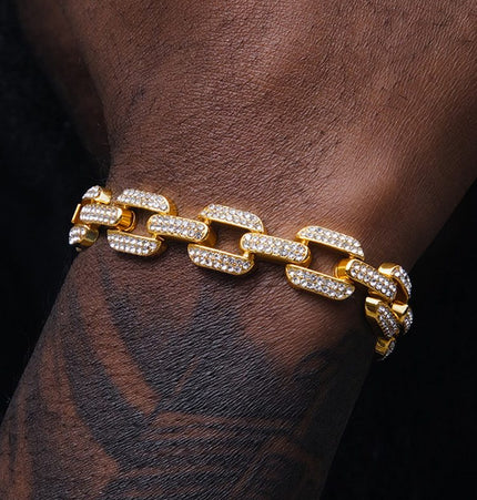 Copper gold-plated full diamond Cuban bracelet men's and women's hip-hopEuropean and American trendy simple squares men's bracelets accessories set hand accessories