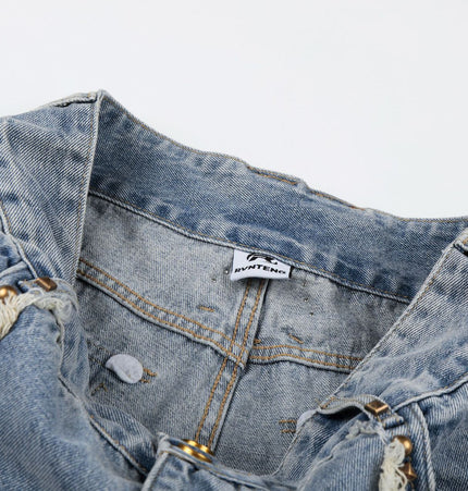 Patchwork Frayed Denim Shorts