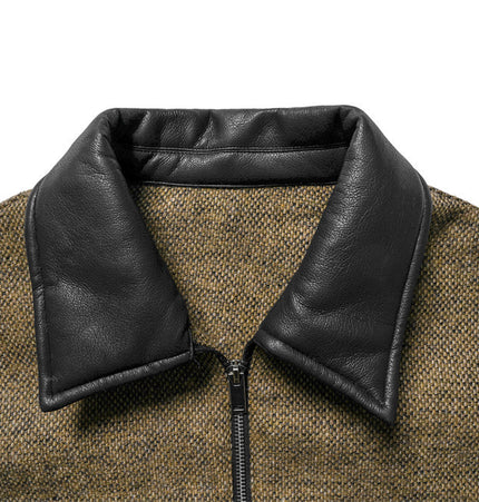 Colour-Block PU Leather Jacket