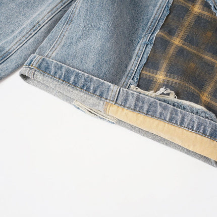 Washed Splicing Broken Denim Shorts