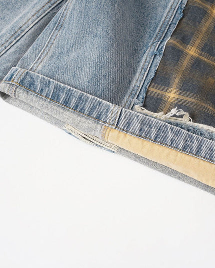 Washed Splicing Broken Denim Shorts