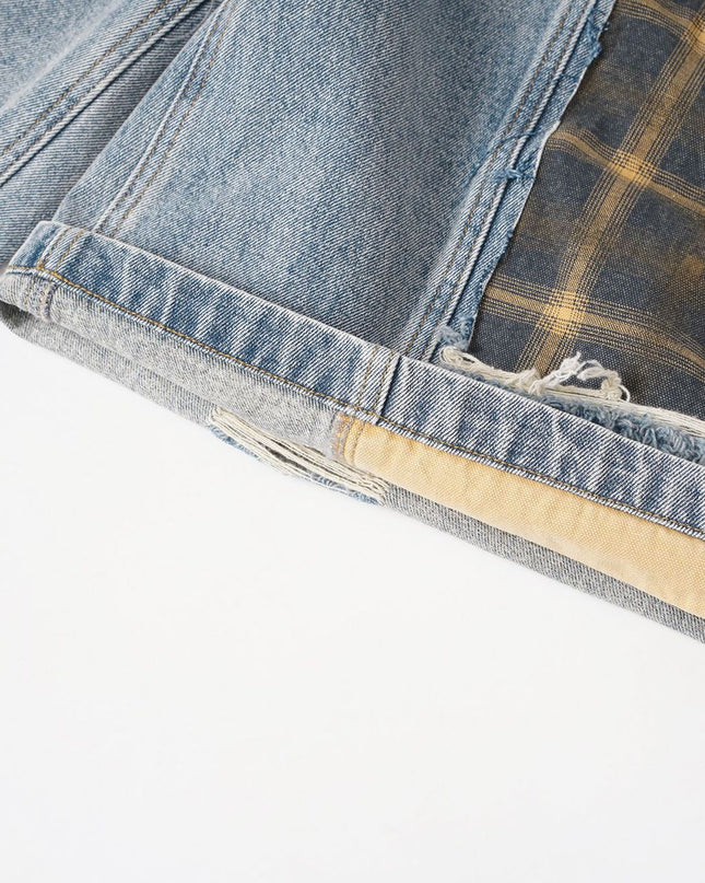 Jiayiku 2026 new American washed splicing broken denim shorts wasteland style personality street cropped pants for men