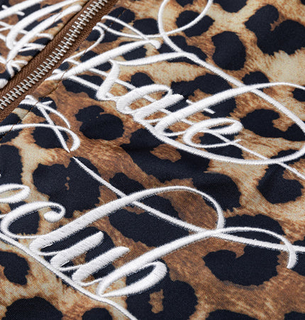 Leopard Panel Embroidered Baseball Jacket