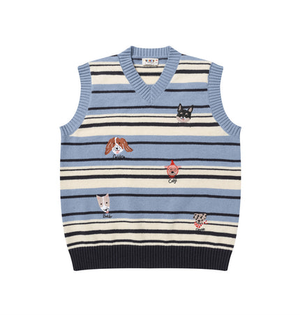 Puppy Embroidered Stripe Sweater Vest