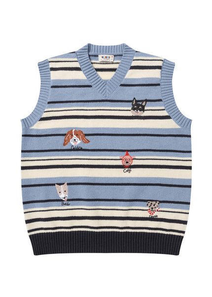 Puppy Embroidered Stripe Sweater Vest