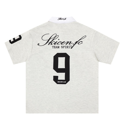 American street trend letter-embroidered short-sleeve polo shirt, men's summer top ins, sporty loose casual lapel T-shirt