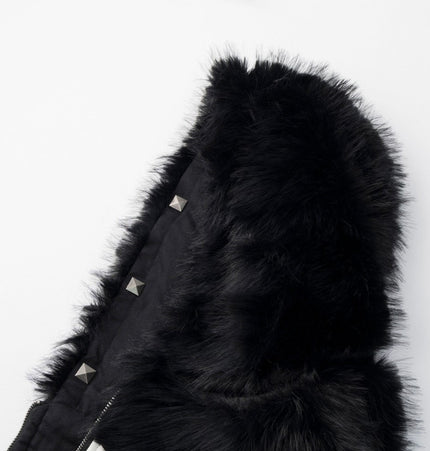Cross Appliqué Faux-Fur Hooded Jacket