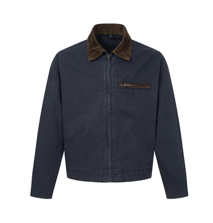 Contrast-Collar Canvas Work Jacket