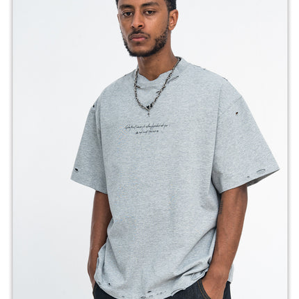 ONSEVENINE350-gram heavyweight pure cotton ripped breathable printed short-sleeve T-shirt, trendy loose for men and women, summer