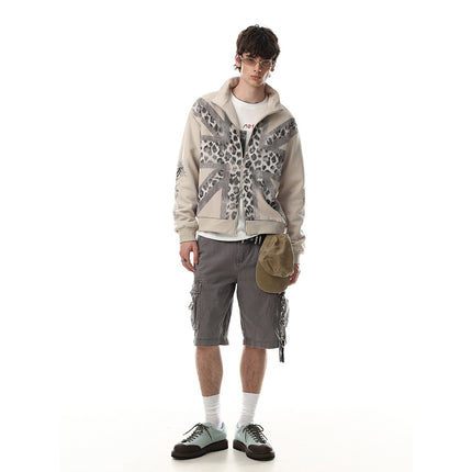 Magic Bear 2026 New American Light Asia Street Flag Baggy Flag Vintage Leopard Print Hoodie Jacket Cardigan Zipper Sweatshirt
