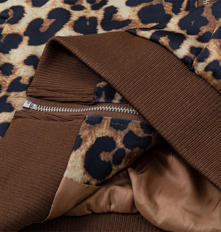 Leopard Panel Embroidered Baseball Jacket