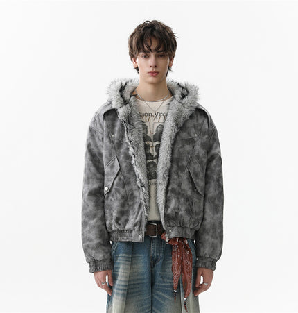 Tie-Dye Faux-Fur Hooded Jacket