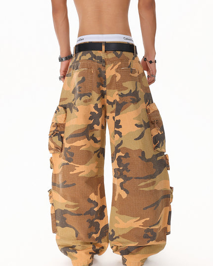 XPKAEAX American Camouflage Multi-Pocket Workwear Jeans for Men, 2026 Spring New Loose Wide-Leg Pants for Ins