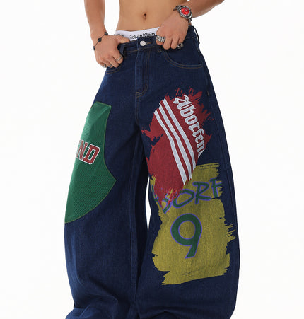 Monogram Patchwork Wide Jeans