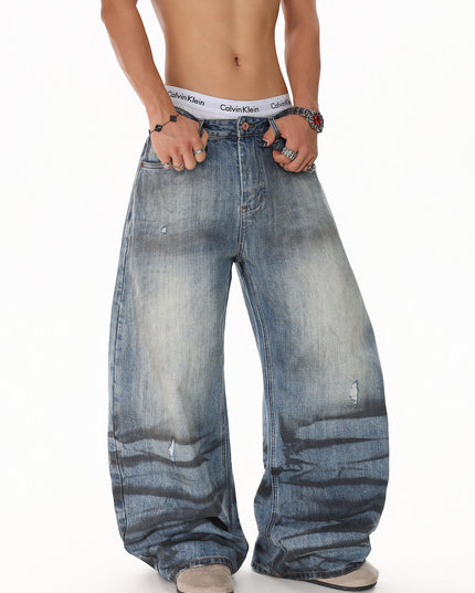Water Ripple Washed Scimitar Jeans