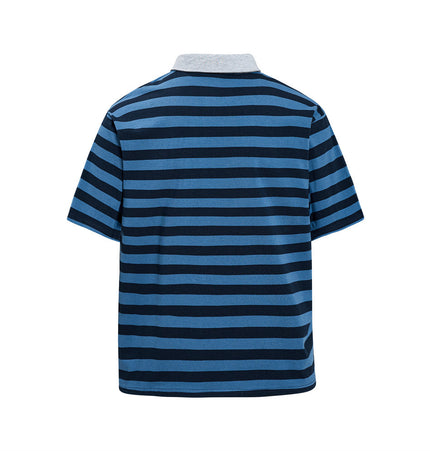 Summer men's polo shirt, loose casual letter print, ins, American street trend, color-blocked collar short-sleeve T-shirt, pure cotton