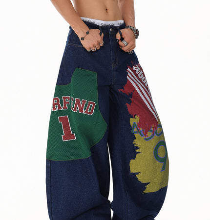 Monogram Patchwork Wide Jeans