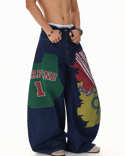 Monogram Patchwork Wide Jeans