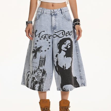 Vintage Printed Cropped Denim