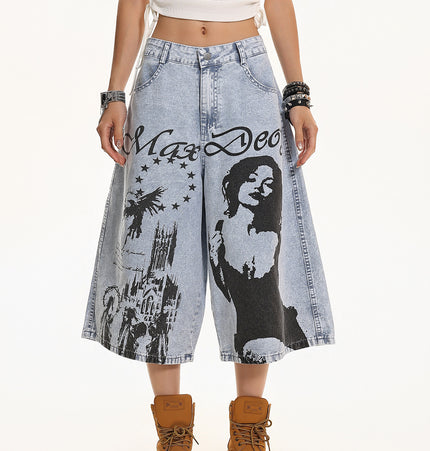Vintage Printed Cropped Denim
