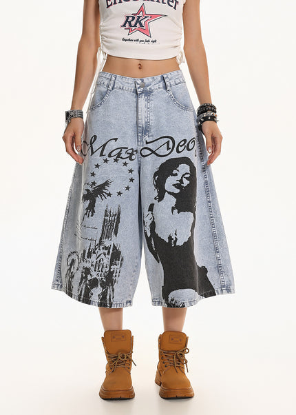 Printed Cropped Denim