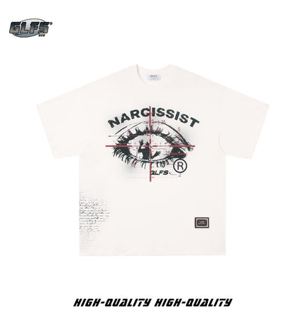 GLFS American style ins trendy brand retro boys versatile eyes cotton short sleeve female thin couple t-shirt chic top