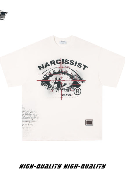 GLFS American style ins trendy brand retro boys versatile eyes cotton short sleeve female thin couple t-shirt chic top
